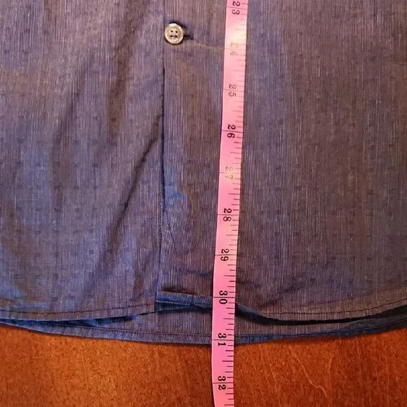 John Varvatos Luxe Short Sleeve 100% Cotton Button Down Shirt, Large, Blue - Picture 4 of 7